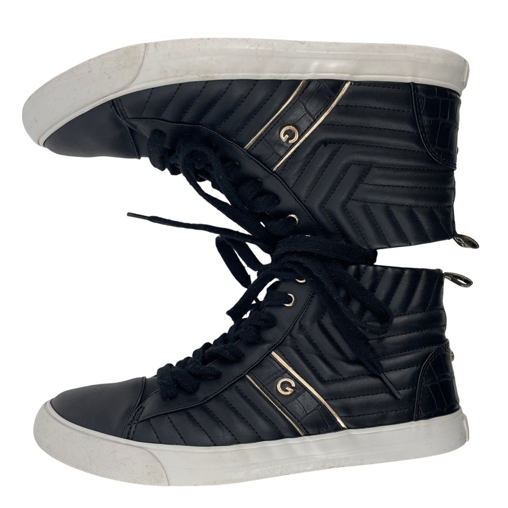 G by GUESS GGONIA High Top Sneaker Womens 9.5 Black Quilted Croc Gold GGONIA-T
